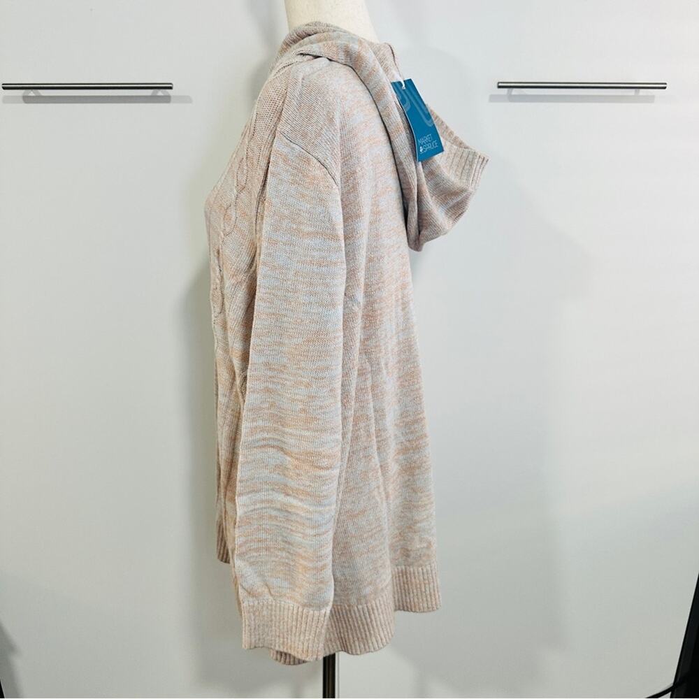 Market & Spruce Size 3X Casual Preppy Tan Neutral Cable Knit Hooded Sweater - Picture 4 of 11